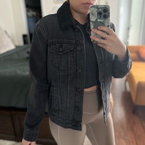 Black Denim and Sherpa lined Jacket